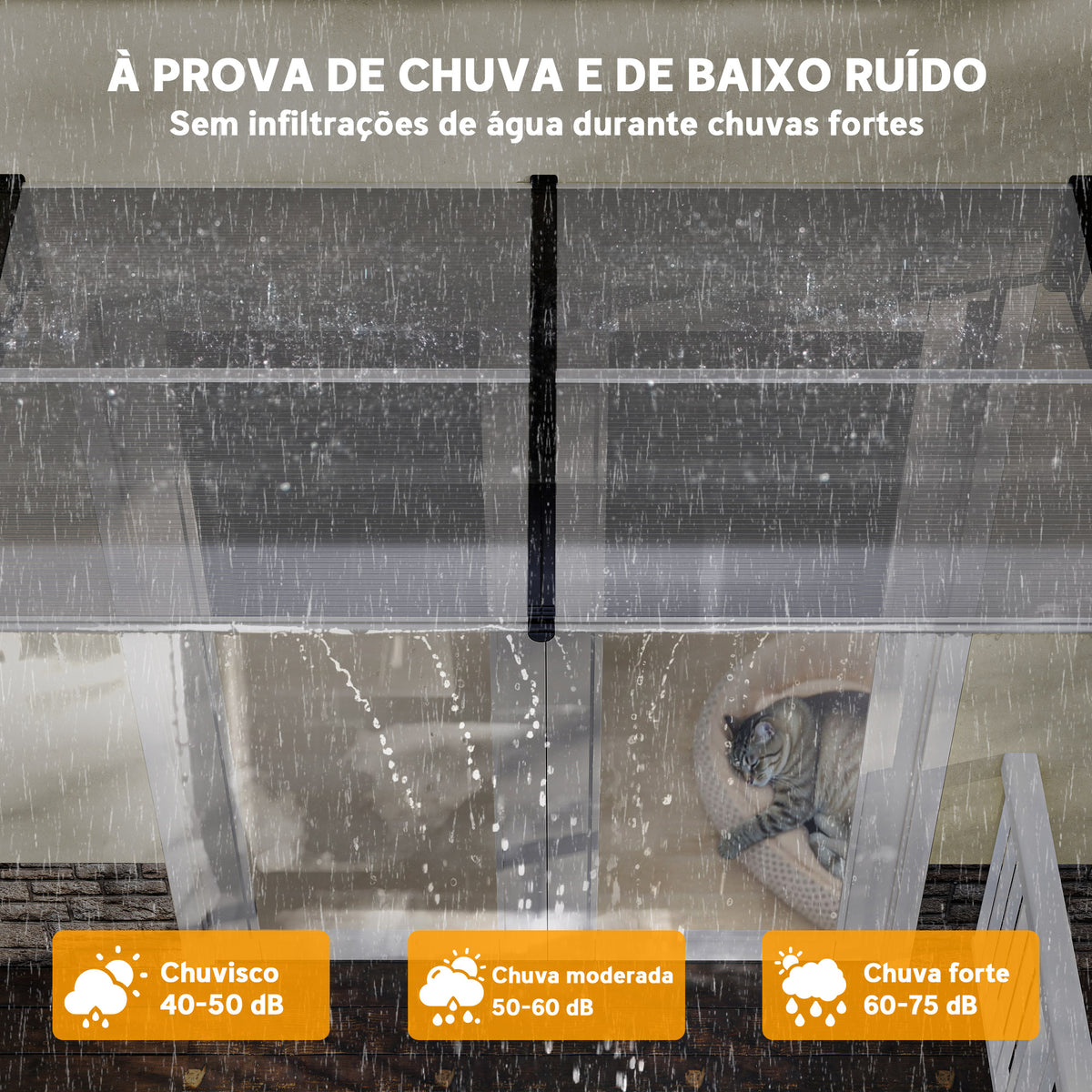 Marquise Exterior para Portas e Janelas, 200x96 cm, Toldo de Proteção contra Sol e Chuva, com Cobertura de Policarbonato, Barras de Alumínio, Transparente — foto 5