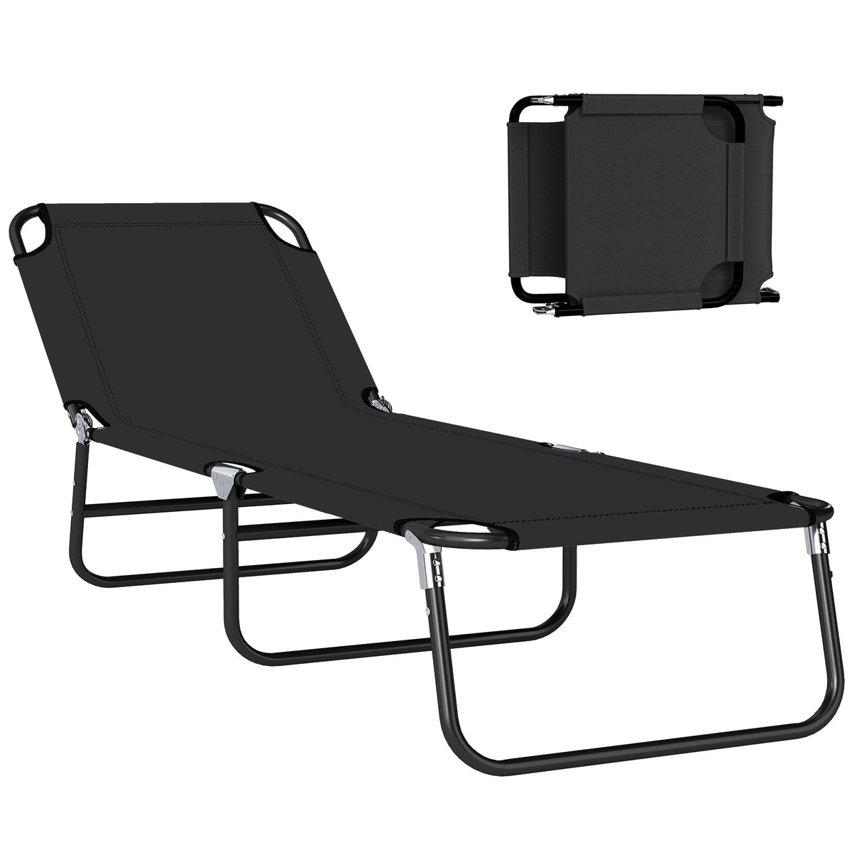 Espreguiçadeira Dobrável Reclinável com Ângulo Ajustável de 3 Posições para Exterior Carga 120 kg 188x56x28 cm Preto — foto 1