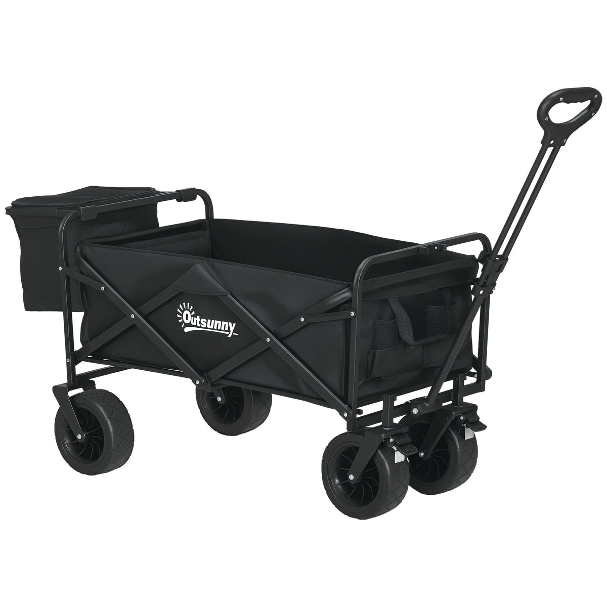 Carrinho de Transporte com Bolsa Térmica Removível Carrinho Dobrável com Alça Ajustável e Bolsa de Transporte Capacidade 100 kg para Campismo Praia 113x57x77-100 cm Preto — foto 1