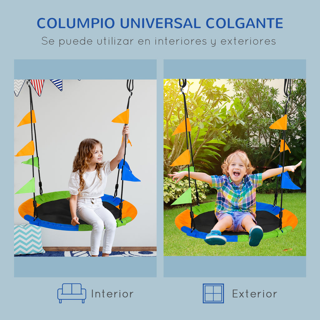 Baloiço de Jardim com Altura Ajustável com Cordas e Bandeiras para Crianças e Adultos Carga 80 kg Interior e Exterior Ø100x180 cm Multicolor — foto 7