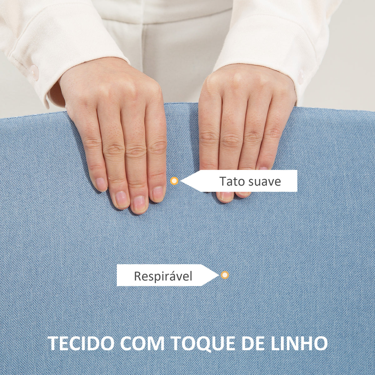Cadeira de Escritório sem Apoio para os Braços Cadeira de Escritório Giratória Estofada em Linho Sintético com Altura Ajustável para Estudo Dormitório Tocador Carga 120 kg 53x43x85-93 cm Azul — foto 5