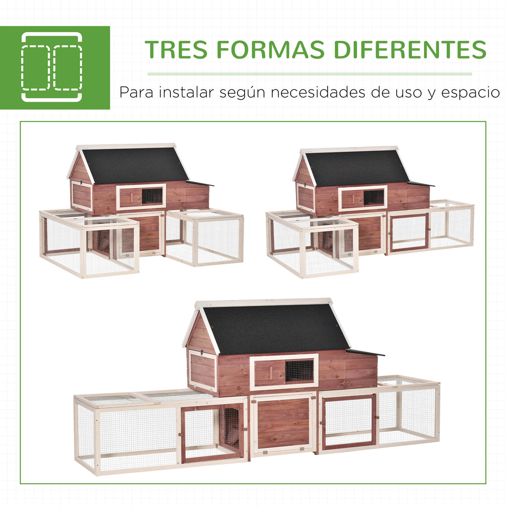 Galinheiro externo de madeira com 2 gabinetes para execução Customizável ​ rampa e ninho com telhado de asfalto 290x71x119 cm Vermelho — foto 5