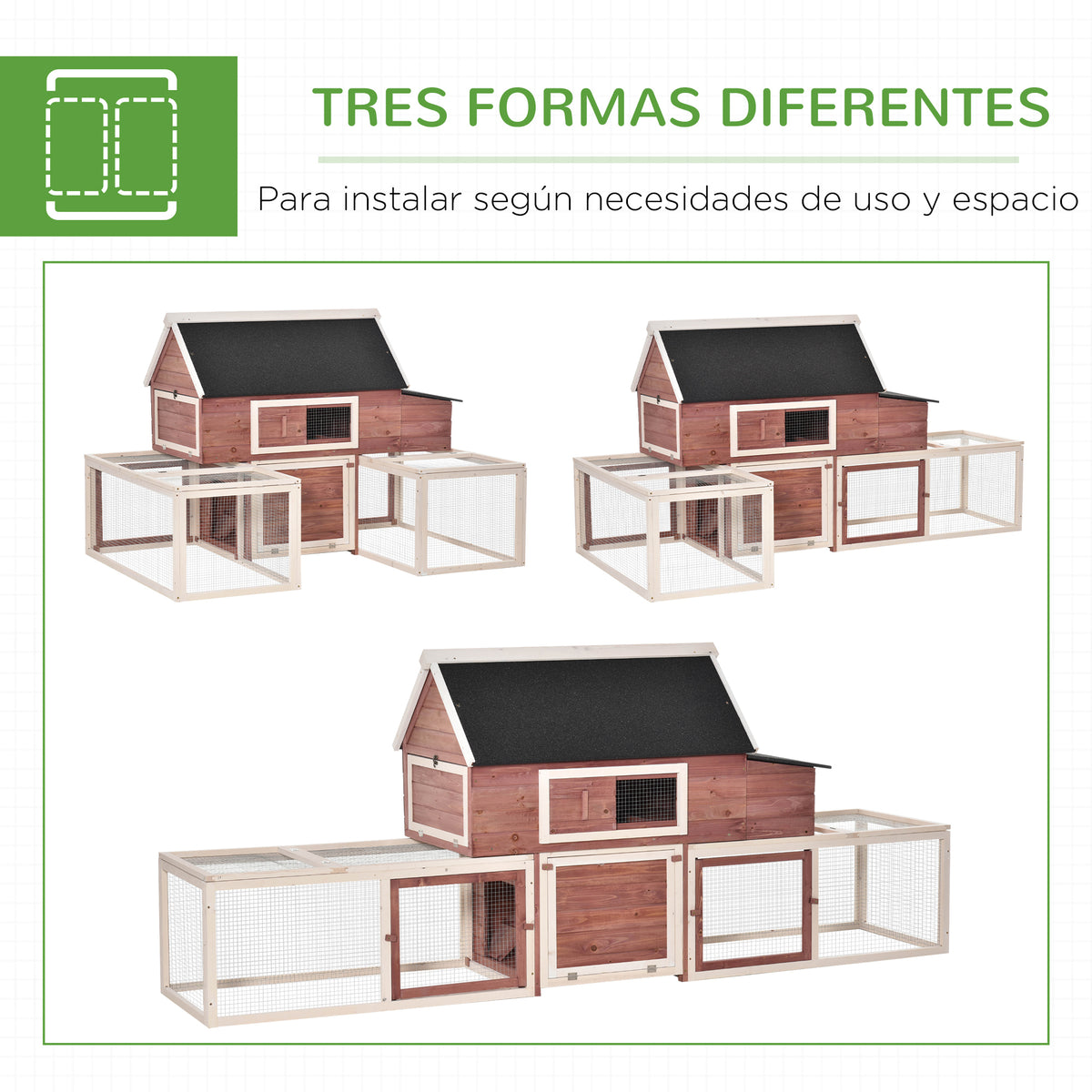Galinheiro externo de madeira com 2 gabinetes para execução Customizável ​ rampa e ninho com telhado de asfalto 290x71x119 cm Vermelho — foto 5