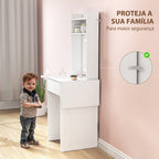 Tocador de Maquilhagem com Luzes LED de Cor Ajustável e Espelho Tocador com Lateral Rebatível Gaveta Compartimentos Abertos para Espaços Pequenos 45x45x152 cm Branco — foto 7
