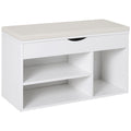 Banco Sapateira com Armazenamento Gaveta Prateleira e Assento Acolchoado para Entrada Estilo Moderno 80x30x47cm Branco — foto 1