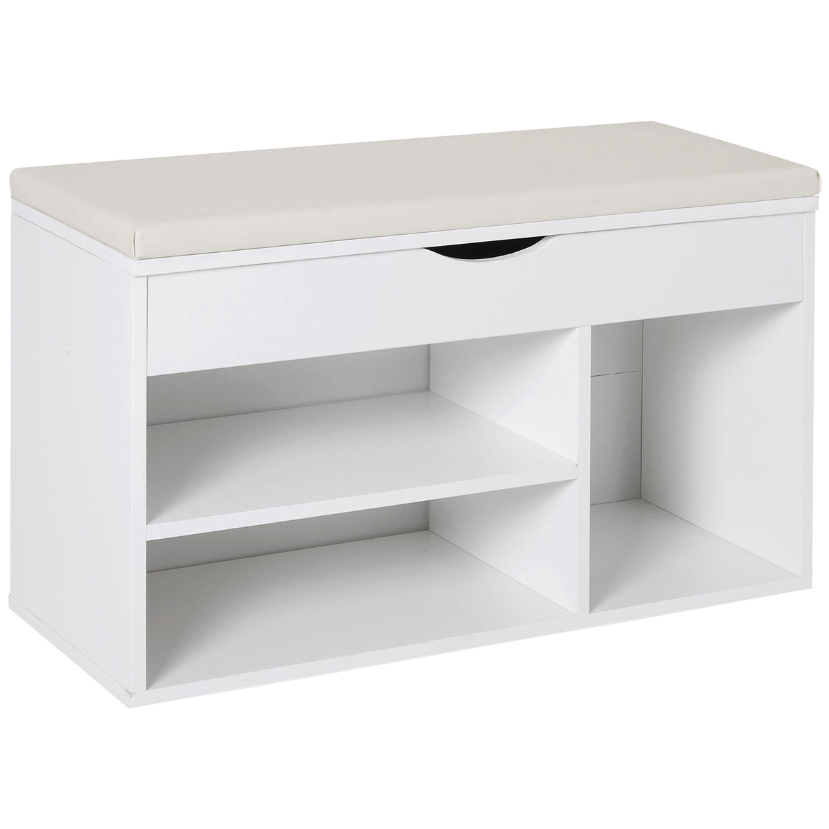 Banco Sapateira com Armazenamento Gaveta Prateleira e Assento Acolchoado para Entrada Estilo Moderno 80x30x47cm Branco — foto 1