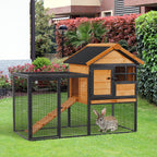 Coelheira Gaiola externa para pequenos animais de estimação 2 níveis com bandeja removível de madeira e rampa de metal 122x63x92 cm para coelhos cobaios de madeira e cinza — foto 2