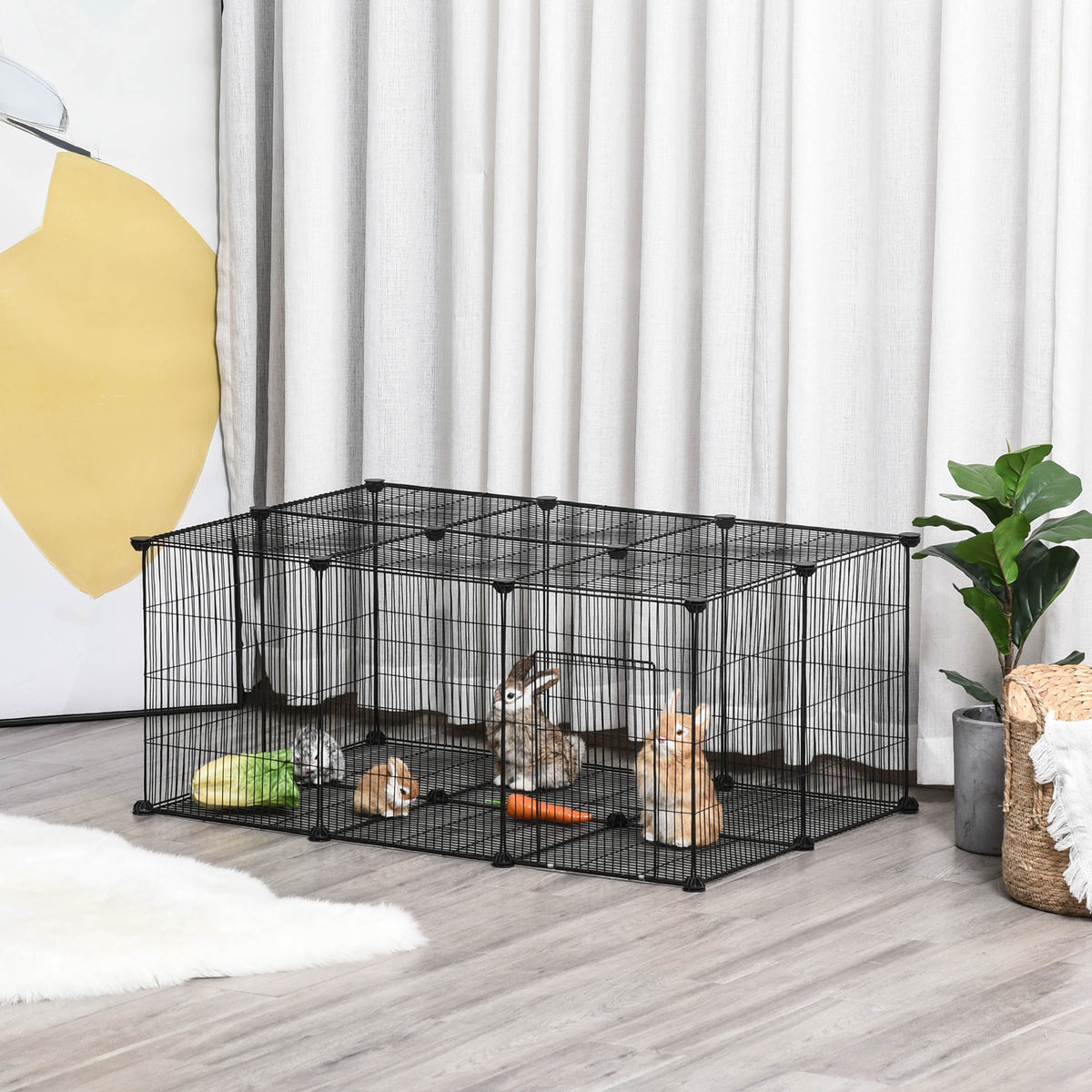 Recinto para Animais de Estimação DIY Recinto para Pequenos Animais com 22 Painéis e Porta Recinto Modular para Coelhos 105x70x45 cm Preto — foto 2
