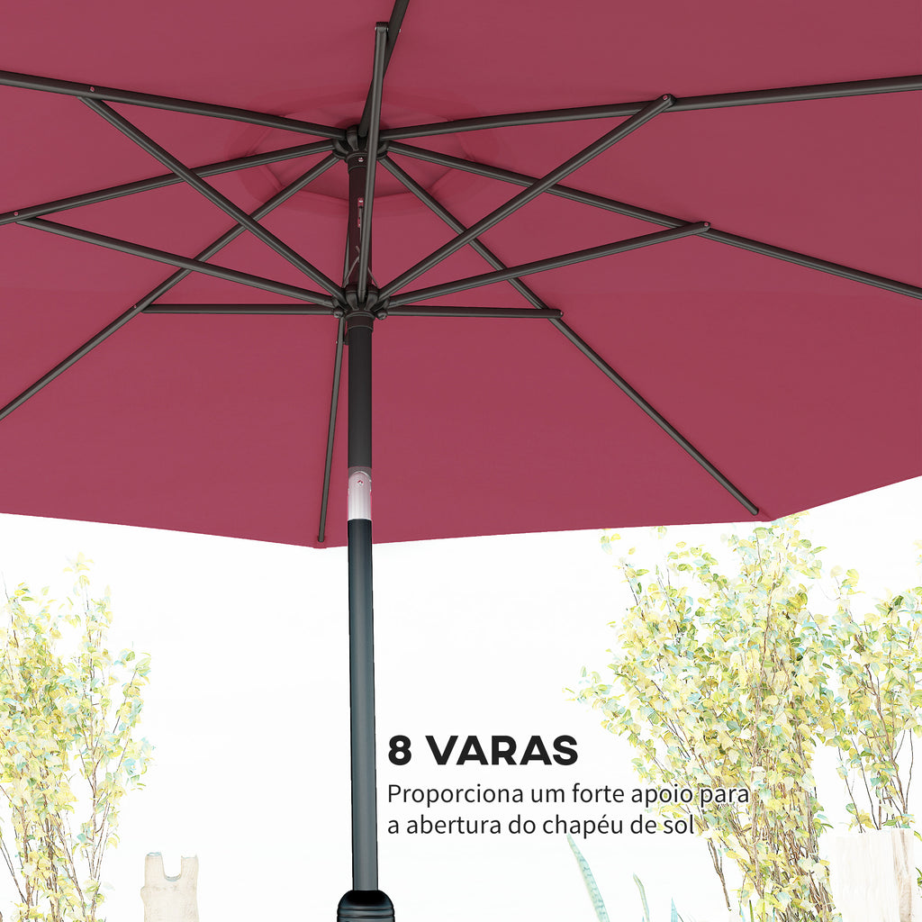 Chapéu de Sol de Jardim Ø295x250cm com Manivela Chapéu de Sol Exterior com Mecanismo de Inclinação e Mastro Desmontável de Metal para Terraço Piscina Pátio Vinho — foto 7