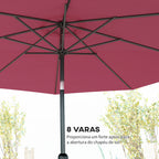 Chapéu de Sol de Jardim Ø295x250cm com Manivela Chapéu de Sol Exterior com Mecanismo de Inclinação e Mastro Desmontável de Metal para Terraço Piscina Pátio Vinho — foto 7