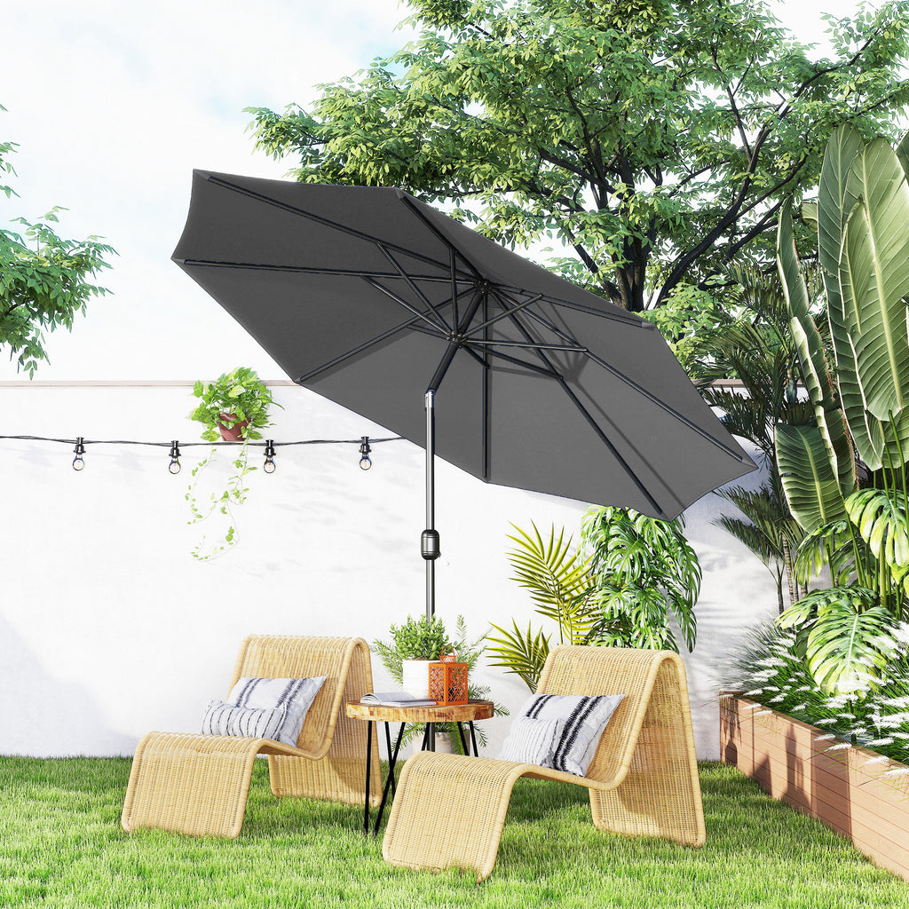 Chapéu de Sol de Jardim Ø295x250cm com Manivela Chapéu de Sol Exterior com Mecanismo de Inclinação e Mastro Desmontável de Metal para Terraço Piscina Pátio Cinza Escuro — foto 2