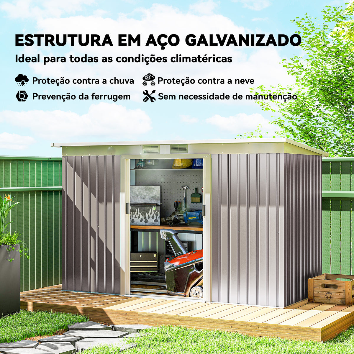 Abrigo de Jardim 280x130x172 cm Abrigo de Exterior de Aço Galvanizado com Porta Corredeira e Ventilações para Armazenamento de Ferramentas Cinza — foto 4