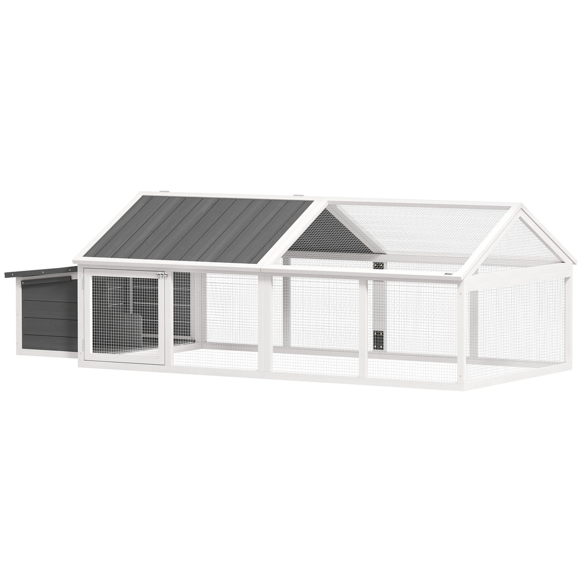 Galinheiro de Madeira Galinheiro de Exterior Espaçoso de 2 Andares para 4-8 Galinhas com Teto Abatível Cercado Portas com Fechadura e Caixa Ninho 240x112,5x76 cm branco e Cinza — foto 1