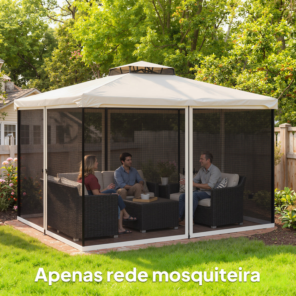 4 painéis laterais 335x207 cm para tenda de jardimmosquiteira para gazebo com zíperes e anéis preto — foto 2
