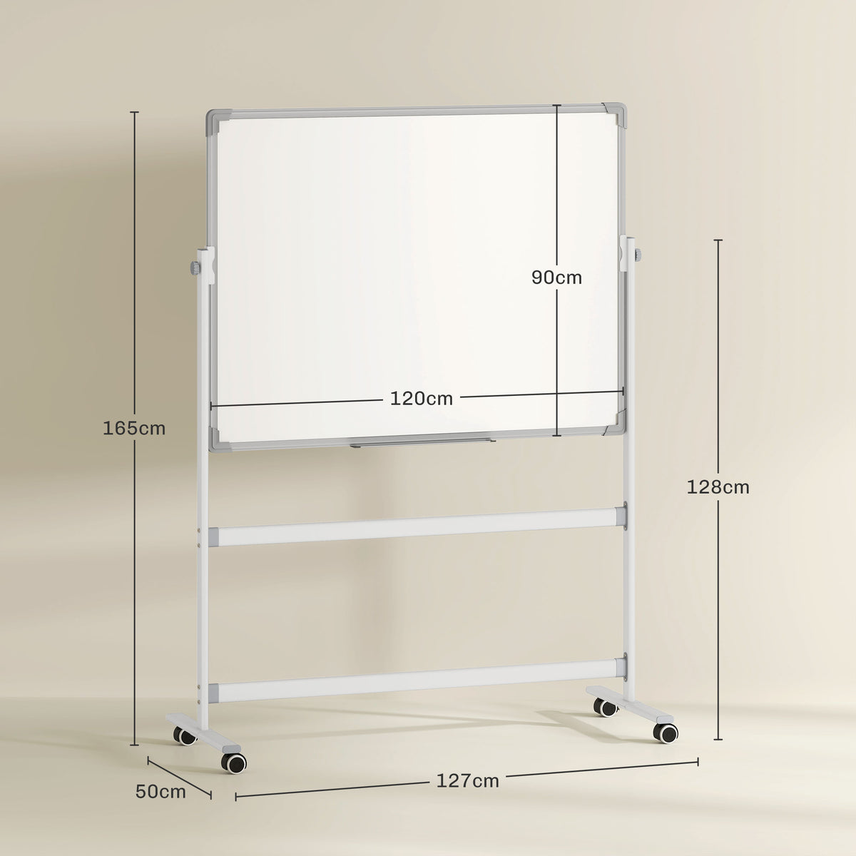 Quadro Magnético de Dupla Face 120x90 cm Quadro Branco Giratório com Suporte Ímanes Marcadores e Apagador para Escritório Sala de Aula Branco — foto 3