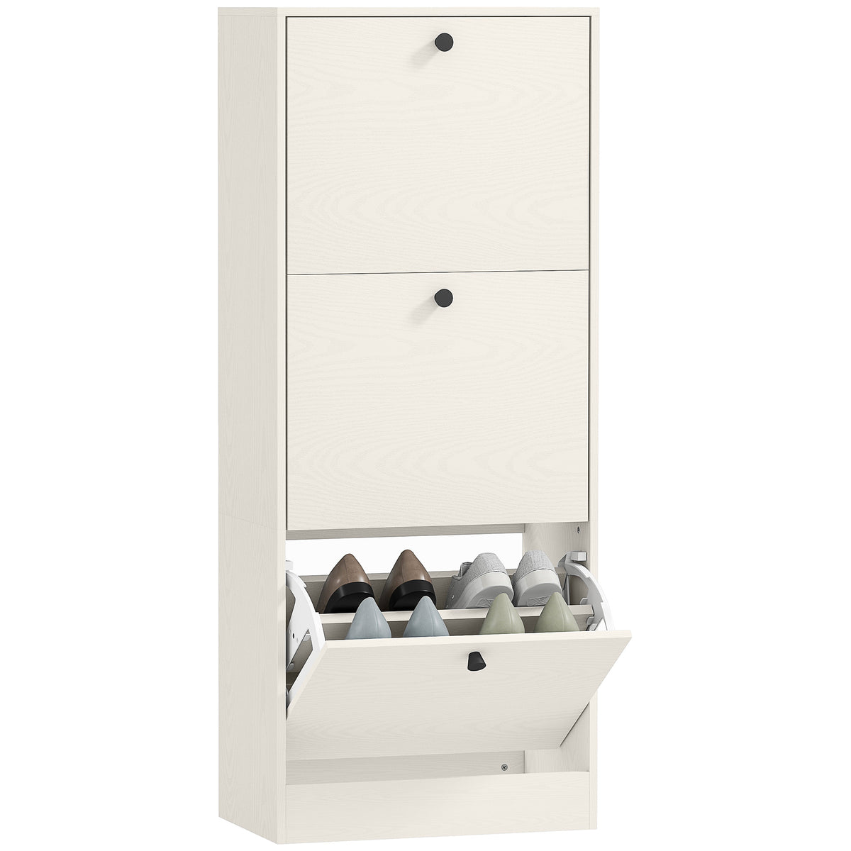 Sapateira Estreita com 3 Portas Abatíveis Sapateira para Entrada com Prateleiras Ajustáveis para 12 Pares de Sapatos para Corredor Espaços Reduzidos 47x28x115 cm Branco — foto 1
