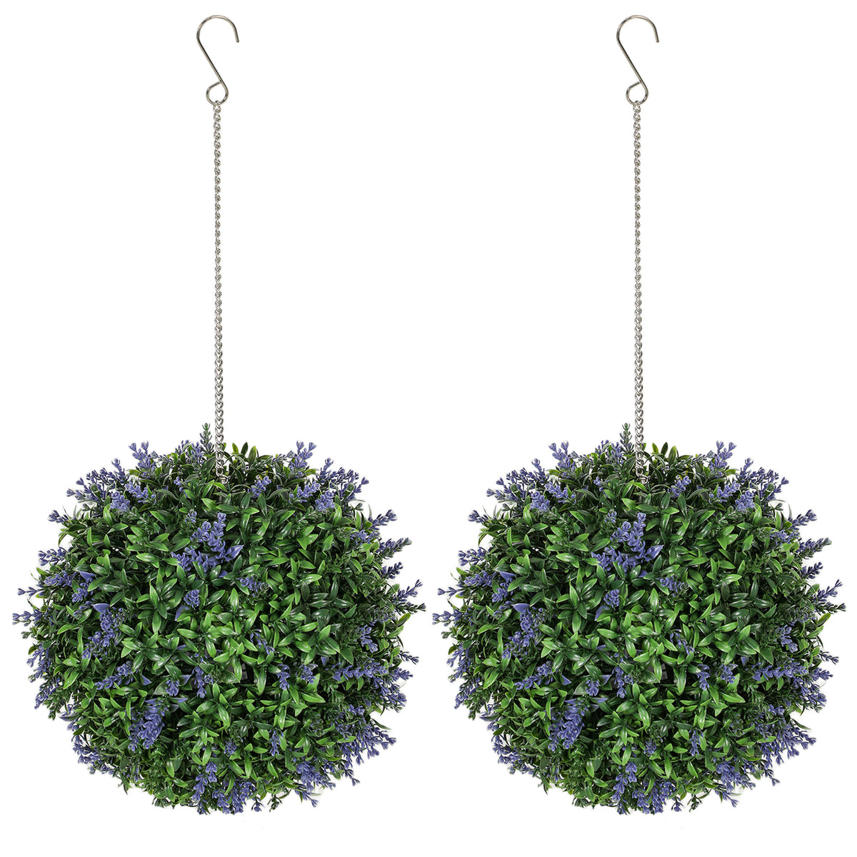 Conjunto de 2 bolas topiárias artificiais, plantas decorativas artificiais resistentes aos UV, Ø 27 cm, violeta e verde — foto 1