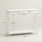 Mesa Consola Clássica com 1 Gaveta e 1 Prateleira de Armazenamento para a Entrada Mesa Auxiliar Sala de Estar Estilo Elegante 100x30x81cm Branco — foto 3
