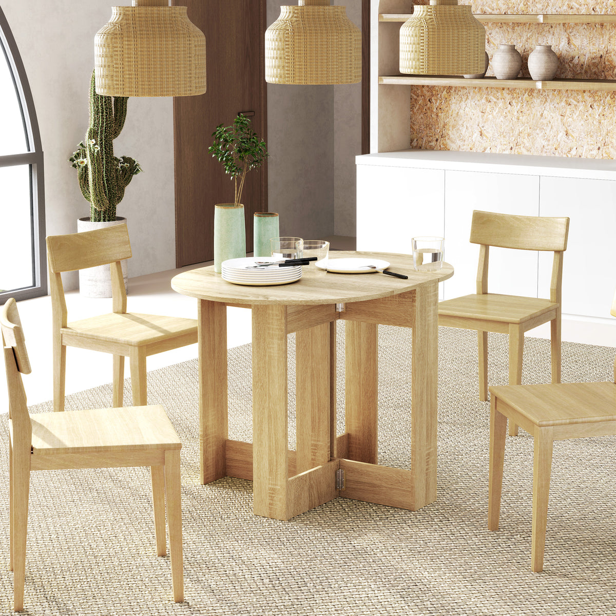 Mesa de Sala de Jantar Dobrável com 2 Laterais Mesa Auxiliar de Madeira para Cozinha Sala de Estar 104x76x73,7 cm Madeira — foto 2