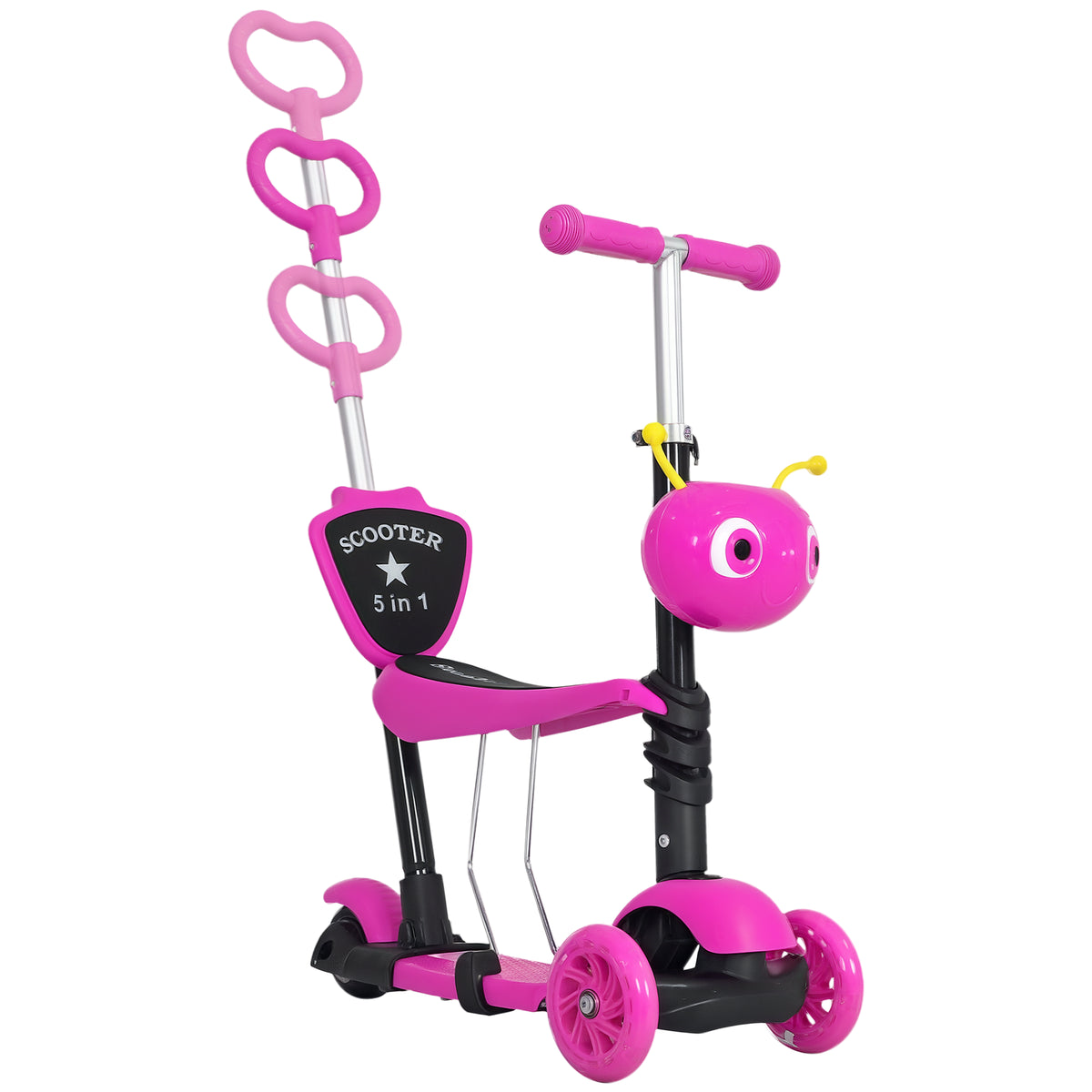 5 em 1trotinete para crianças de acima de 1 ano 3 rodas trotinete com assento removível guiador ajustável 62x25x72,5 cm rosa — foto 1