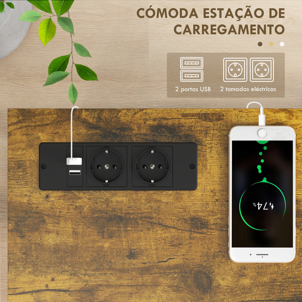 Mesa Consola de Estilo Industrial Mesa de Entrada de 2 Níveis com Estação de Carregamento e Estrutura de Aço para Sala Corredor 100x24x75 cm Castanho Rústico — foto 5