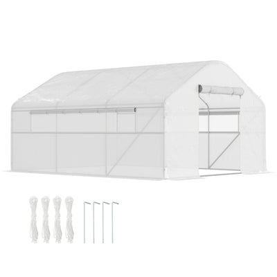 Serra a tunnel 4x3x2 m Serra esterna con 2 finestre Copertura PE anti UV e 1 porta avvolgibile con zip Serra da giardino Patio Bianco