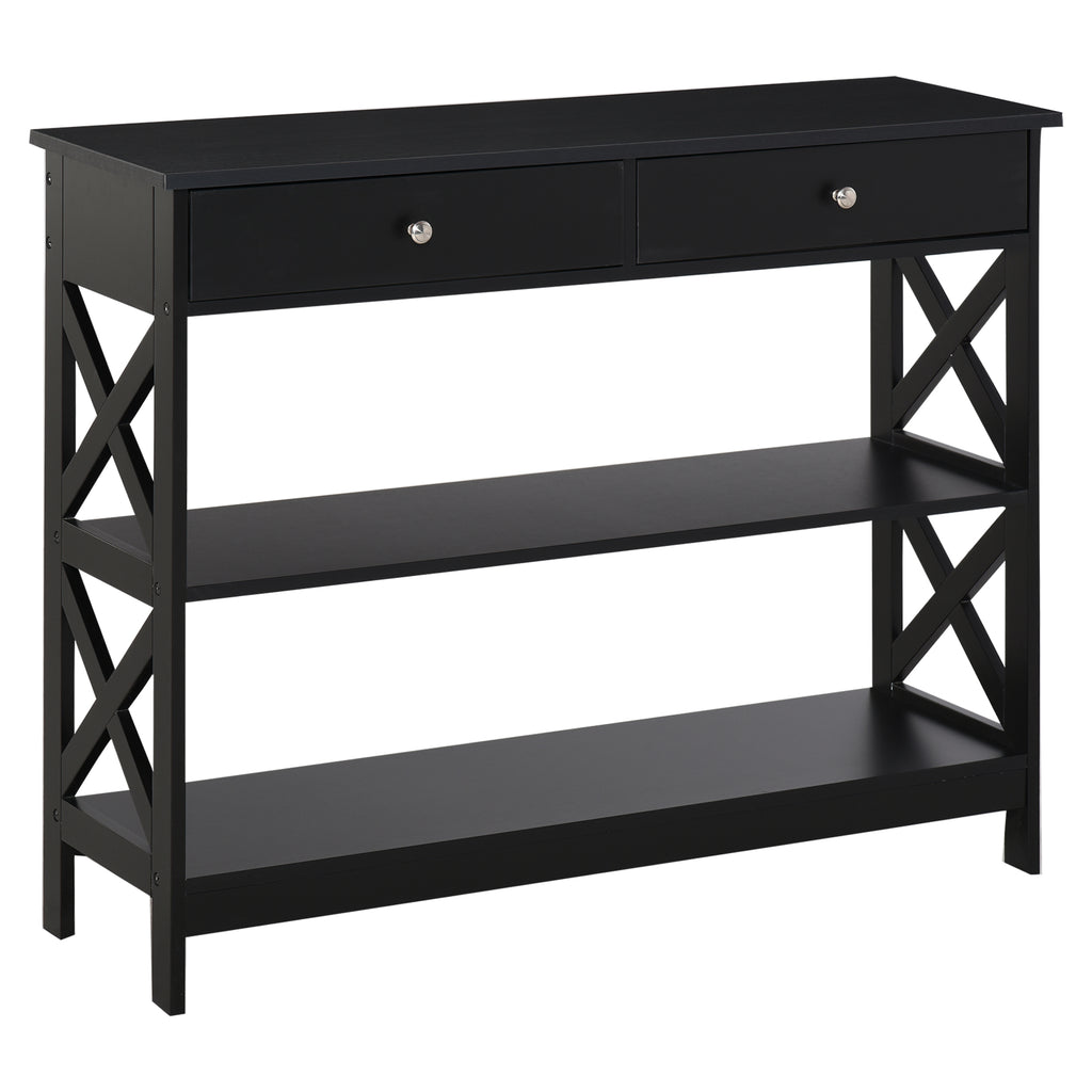 Consola de Entrada Mesa Hall com 2 Gavetas e 2 Prateleiras Inferiores Mobiliário Moderno Base Elevada Anti-Inclinação 100x30.5x80 cm Preto — foto 1