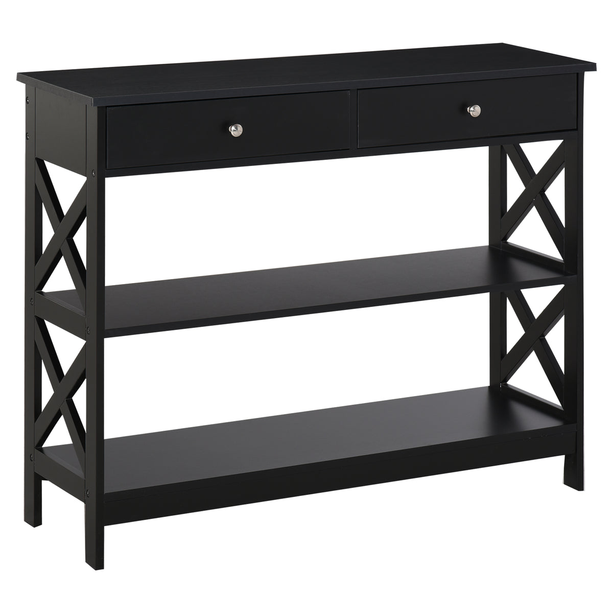 Consola de Entrada Mesa Hall com 2 Gavetas e 2 Prateleiras Inferiores Mobiliário Moderno Base Elevada Anti-Inclinação 100x30.5x80 cm Preto — foto 1