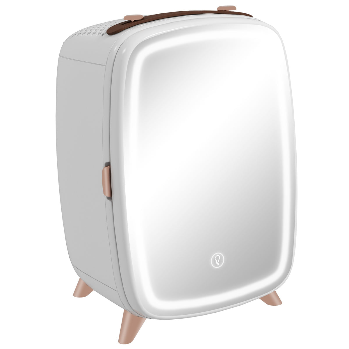 Mini Frigorífico de Cosméticos 6L Frigorífico de 9V com Porta com Espelho e Luz LED Ajustável em 3 Níveis para Beleza Maquilhagem Bebidas 24,3x19,4x35,6 cm Branco — foto 1