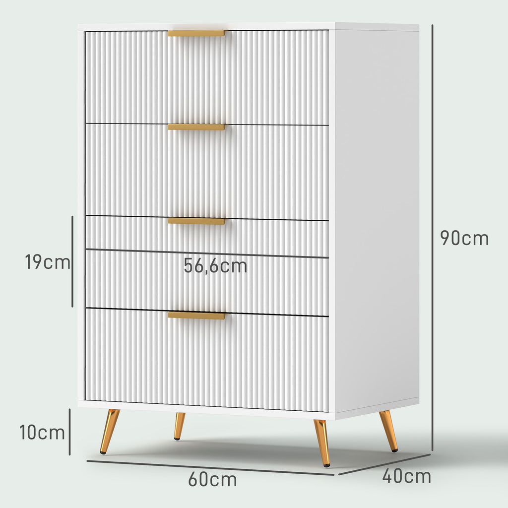 Cómoda com 4 Gavetas Cómoda de Dormitório Moderna com Desenho Ondulado Anti-Tombo Cómoda para Sala de Estar Corredor 60x40x90 cm Branco — foto 3