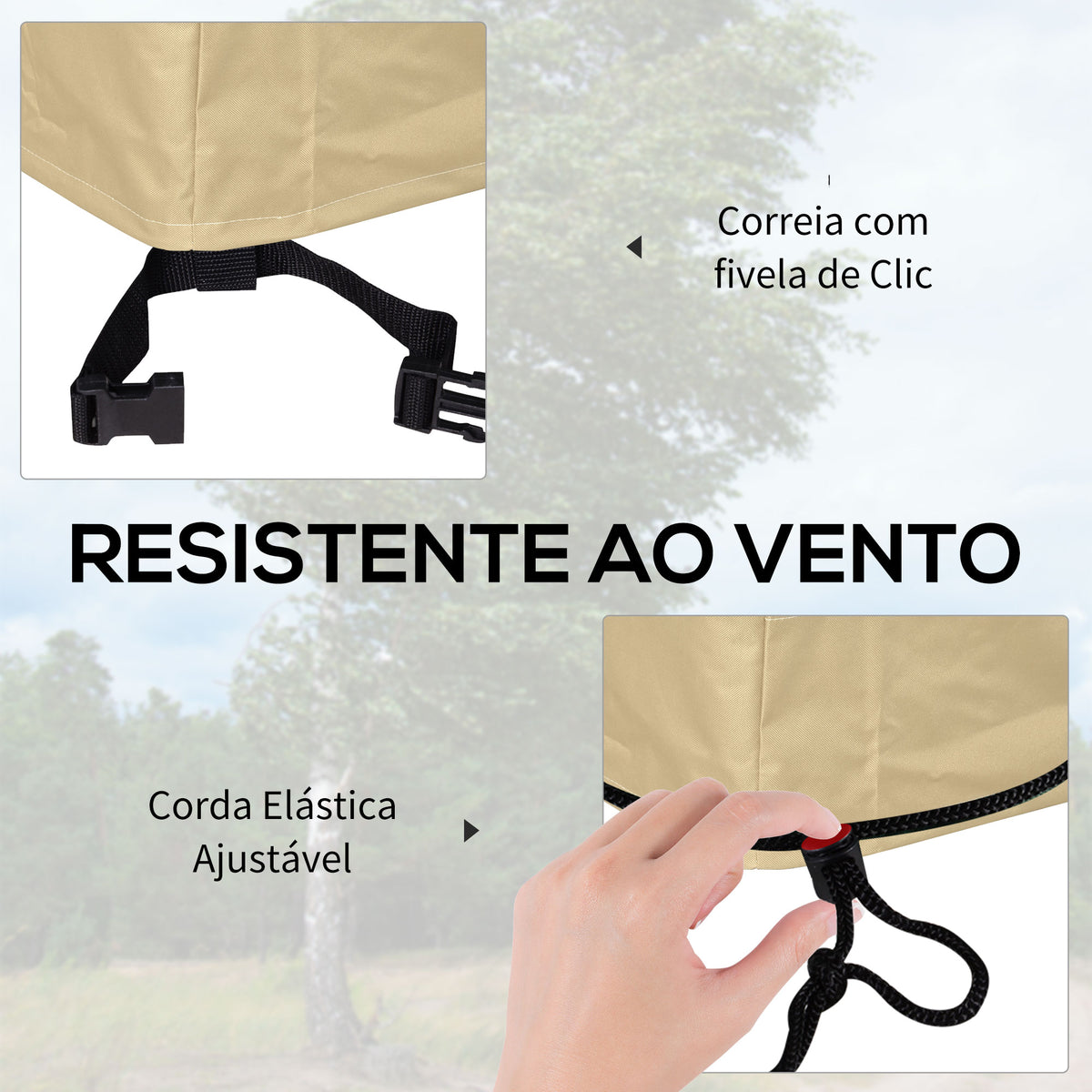 Capa Protetora para Móveis de Jardim 152x87x59-79 cm Cobertura de Móveis Mesas Exterior Tecido Oxford 600D Impermeável com Fivela para Pátio Terraço Bege e Creme — foto 5