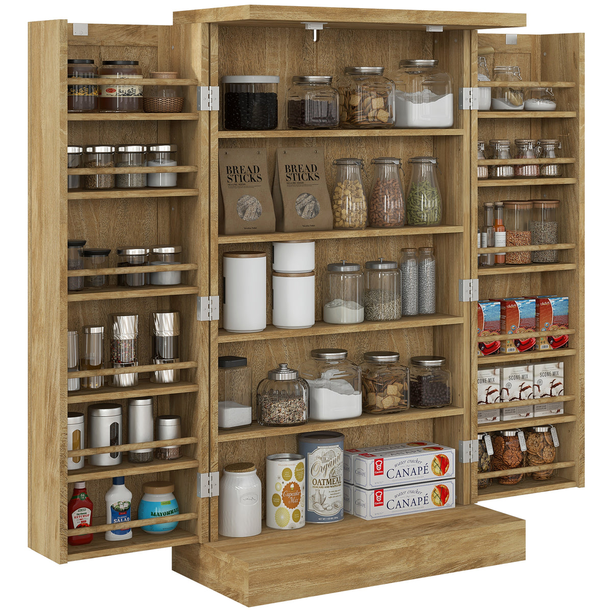 Armário de Cozinha Armário Despensa Cozinha com 2 Portas de Vime e 16 Prateleiras Despensa Moderna com Prateleiras Ajustáveis para Sala de Jantar 60x30x104 cm Madeira — foto 1