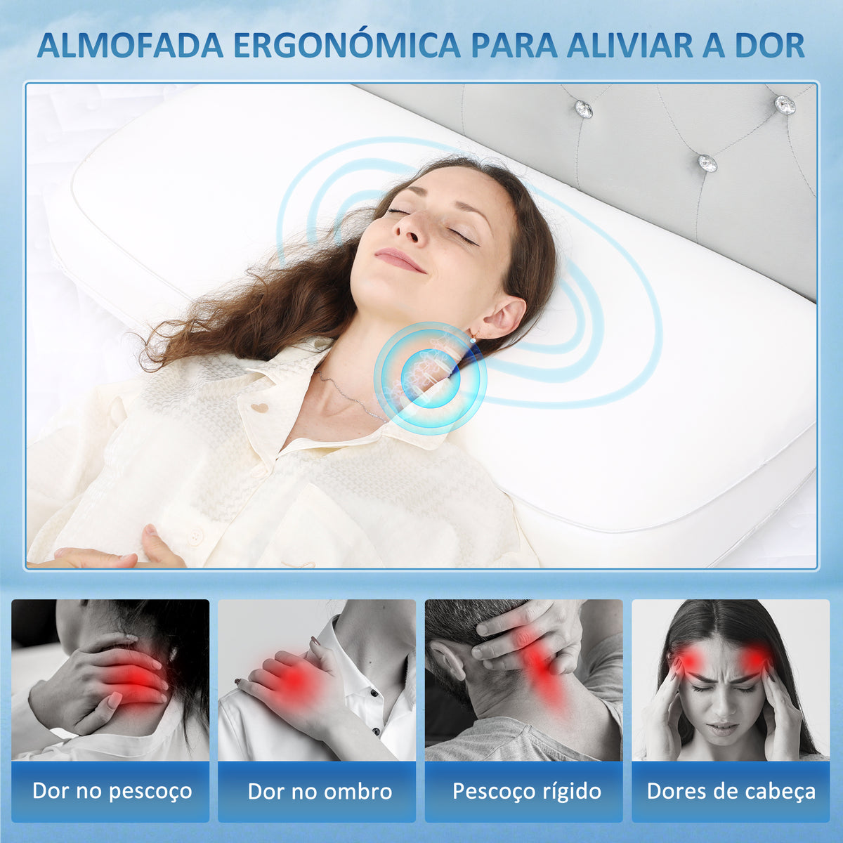 Almofada Viscoelástica com Espuma Viscoelástica Almofada com Desenho Ergonómico Capa Removível e Lavável para Dormir de Lado e de Costas 81,28x40,64x15,24 cm Creme — foto 5