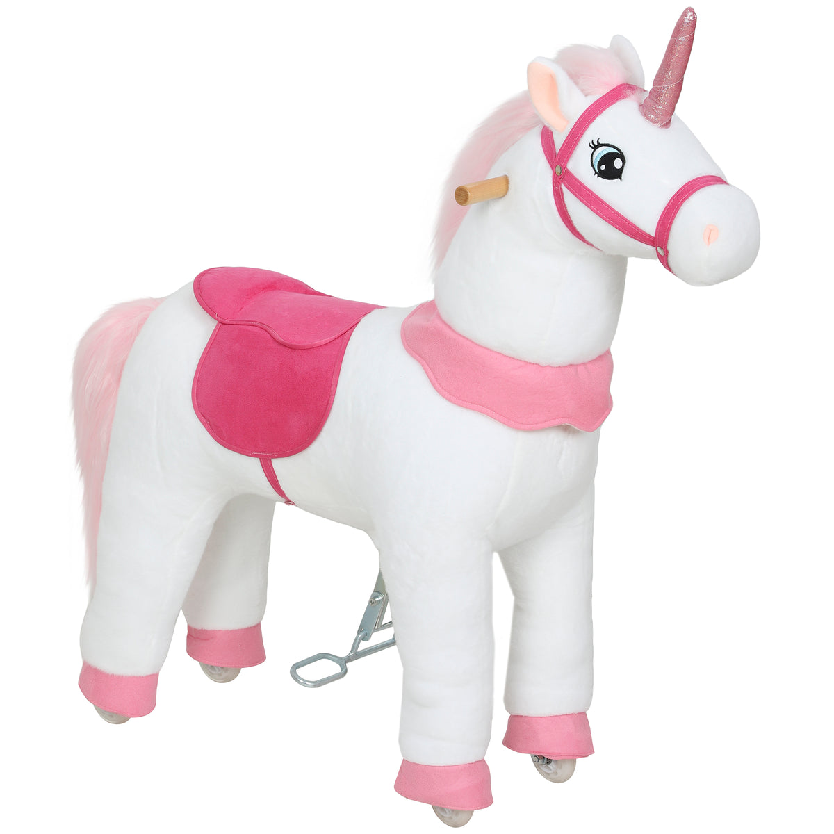 Cavalo de Montar para Crianças, Design Unicórnio, Revestimento em Tecido, Estrutura Estável, Rodas Suaves, Cavalo de Balanço, 3-5 anos, Branco — foto 1