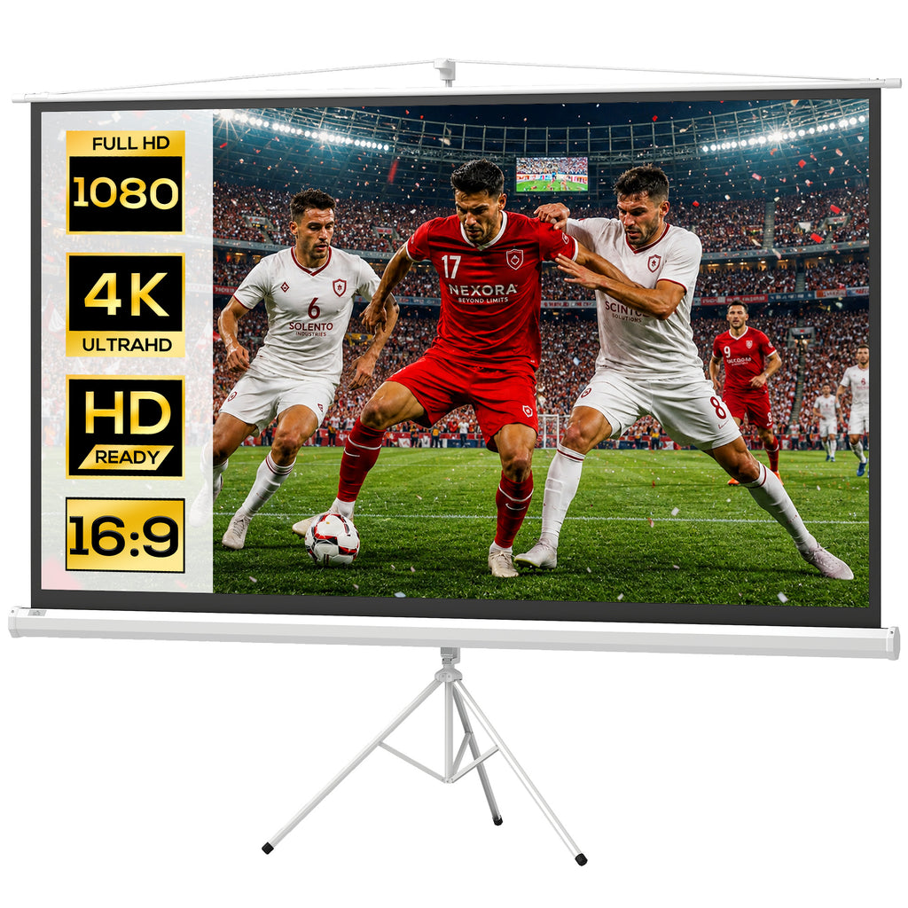 Ecrã de Projeção Manual com Suporte, 100 Polegadas, Portátil, Formato 16:9, Altura Ajustável para Interior e Exterior, Cinema em Casa, 221x124cm Branco — foto 1