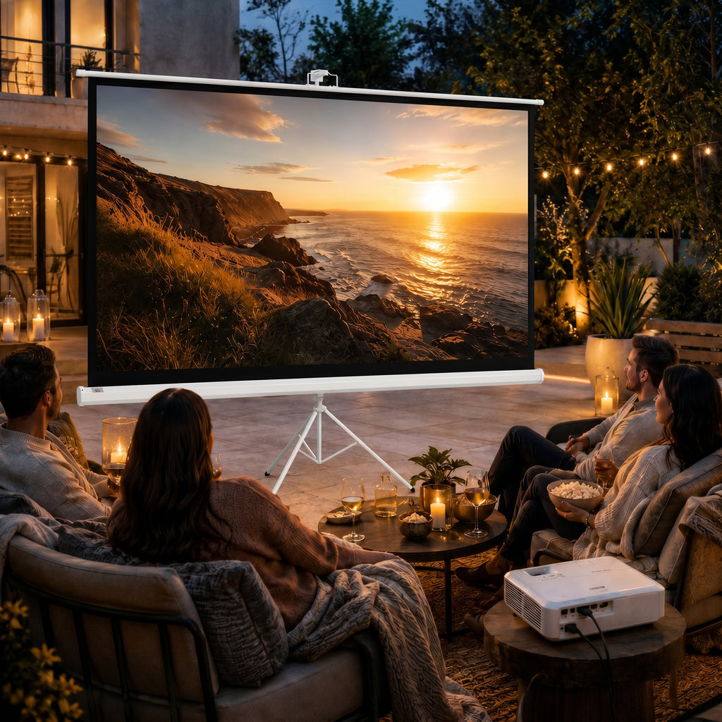 Ecrã de Projeção Manual com Suporte, 100 Polegadas, Portátil, Formato 16:9, Altura Ajustável para Interior e Exterior, Cinema em Casa, 221x124cm Branco — foto 2