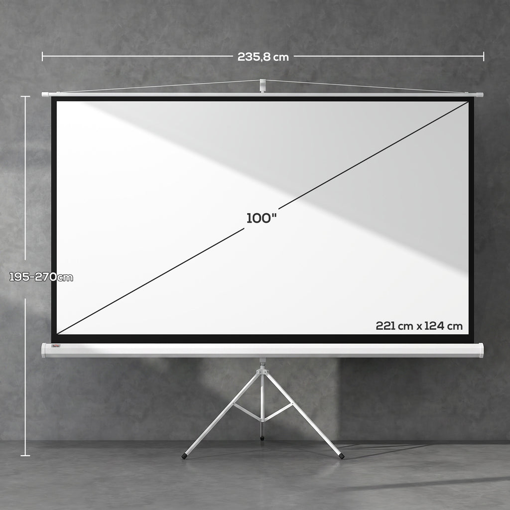 Ecrã de Projeção Manual com Suporte, 100 Polegadas, Portátil, Formato 16:9, Altura Ajustável para Interior e Exterior, Cinema em Casa, 221x124cm Branco — foto 3