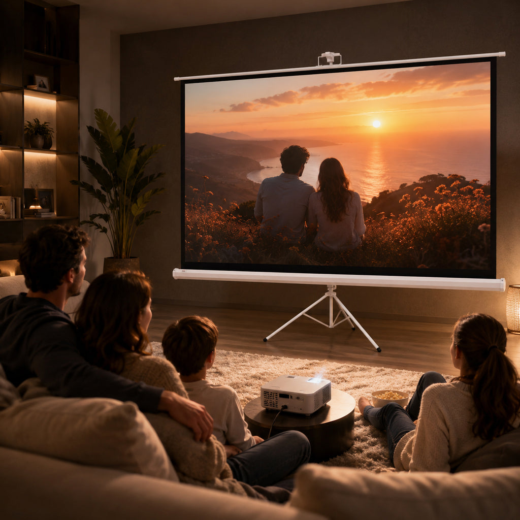 Ecrã de Projeção Manual com Suporte, 100 Polegadas, Portátil, Formato 16:9, Altura Ajustável para Interior e Exterior, Cinema em Casa, 221x124cm Branco — foto 8