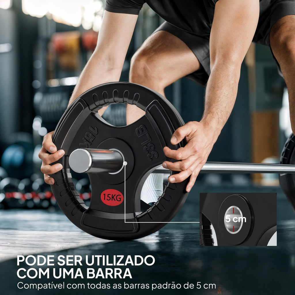 Discos de Pesos com Orifício de Ø50 mm 2 Discos de 15 kg com Anel Interior de Aço e Triplo Aperto para Halteres e Barras Treino Fitness em Casa Ginásio Ø34x5 cm Preto — foto 5