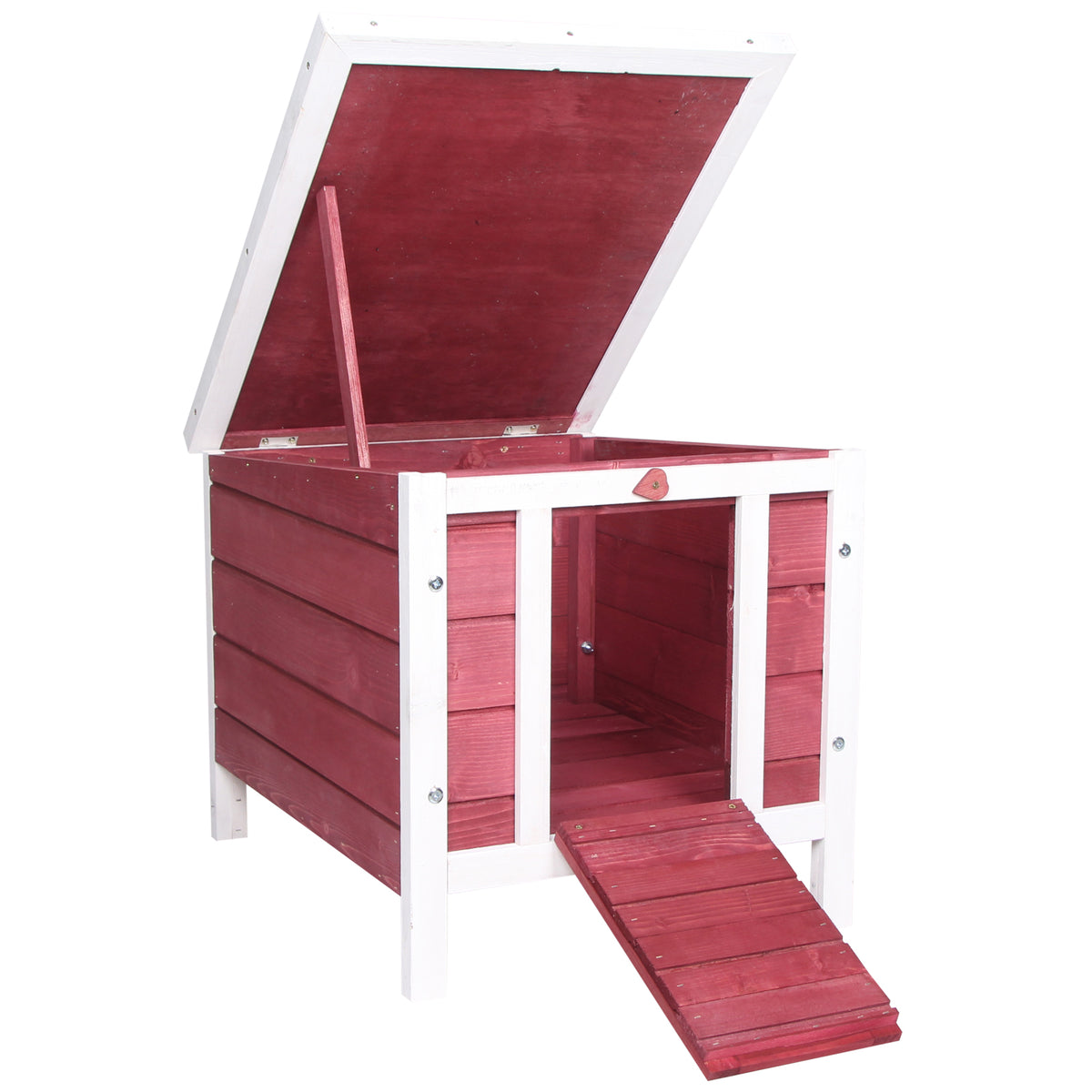 Coelheira de Madeira Exterior Coelheira para Roedores Animais de Estimação Pequenos com Teto Asfáltico e Rampa Antiderrapante 42x51x43cm Vermelho — foto 1