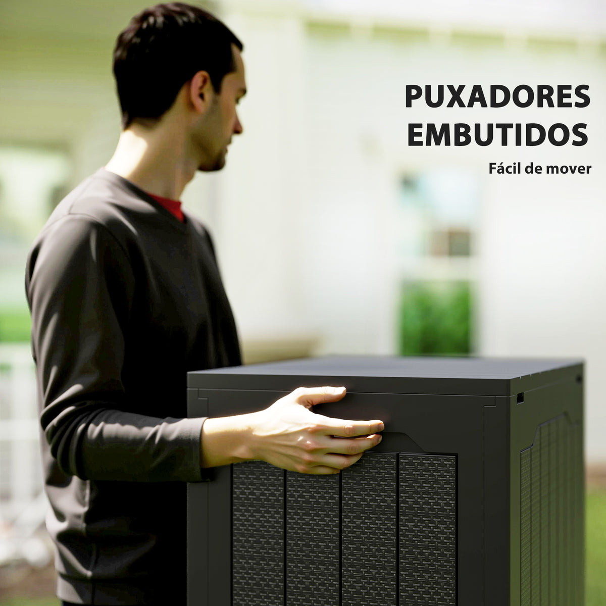 Baú de Armazenamento Exterior 93L Caixa de Armazenamento de Jardim Pequeno de Plástico Impermeável com 2 Alças Integradas e Suporte para Cadeado 56x41x50 cm Preto — foto 5