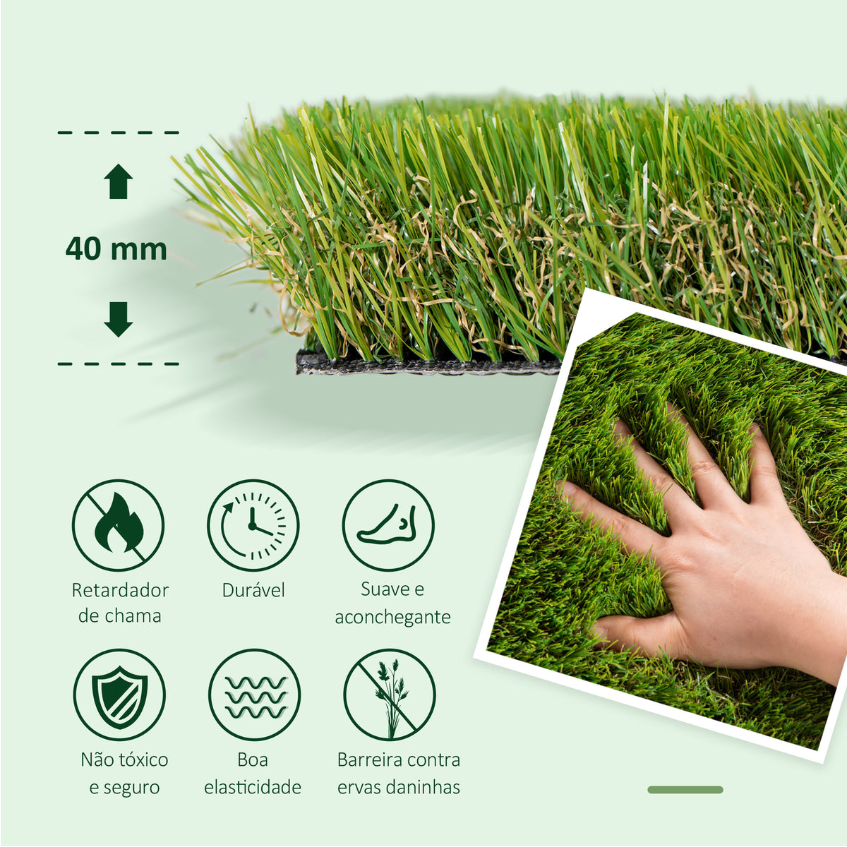 Relva Artificial 40 mm Rolo de Relva Artificial de 1x4 m Realista com Orifícios de Drenagem para Varanda Jardim Pátio Verde — foto 4