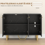 Aparador de Sala de Estar com 2 Armários e Prateleira Interior Ajustável Móvel Buffet com Efeito Mármore 107x35x75 cm Preto e Dourado — foto 5