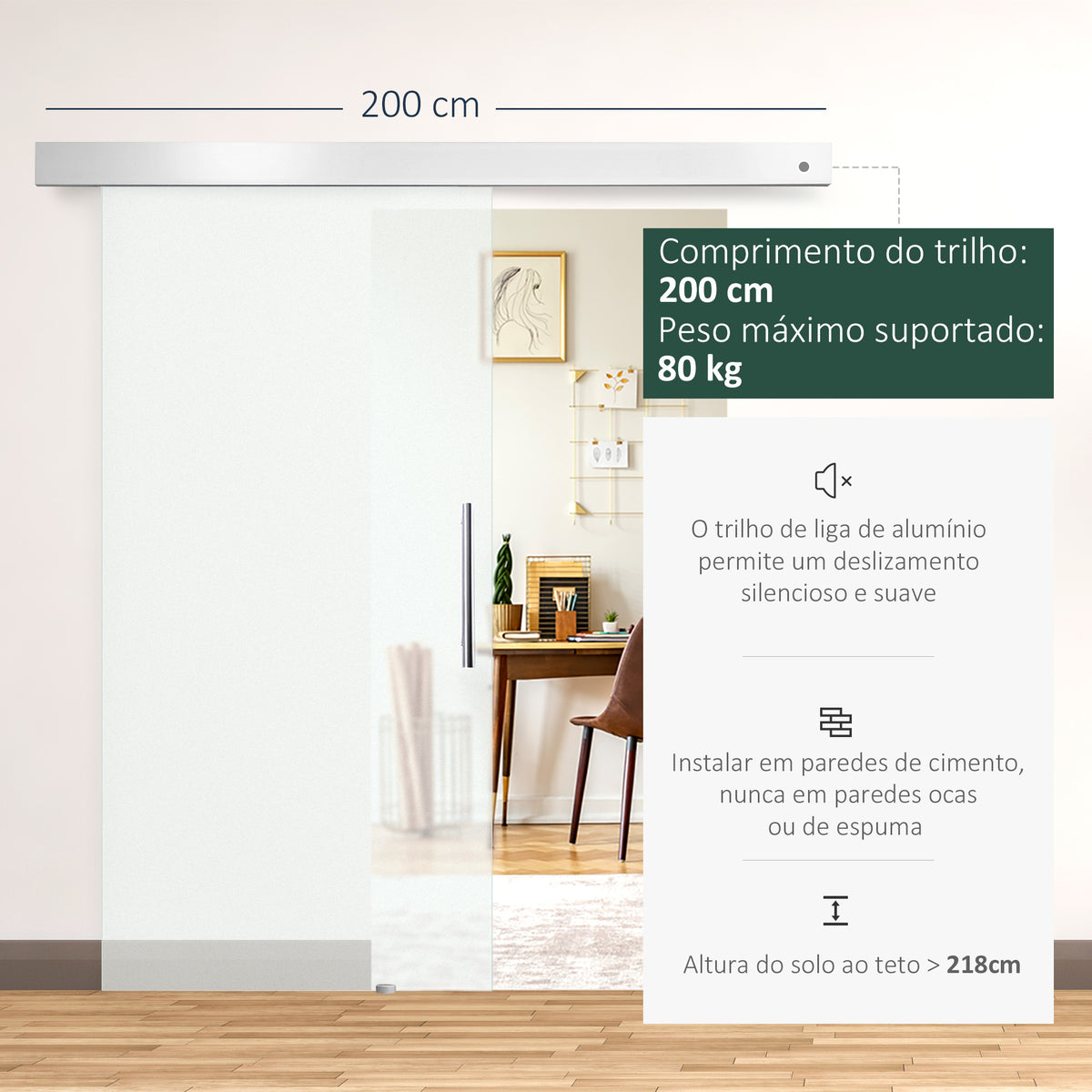 Porta de Correr de Vidro 102,5x205 cm Porta de Correr de Vidro com Trilho Translúcida - Modelo 1 — foto 4