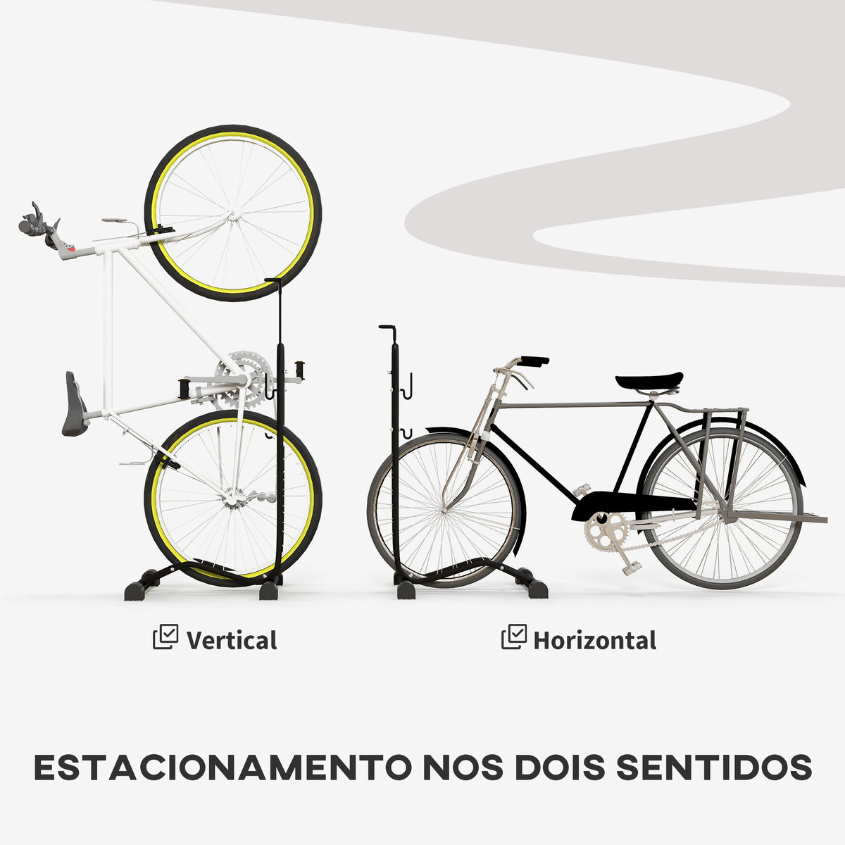 Suporte para bicicletas de piso, estacionamento vertical e horizontal para bicicletas com ganchos ajustáveis ​​para bicicletas de 6 a 28 polegadas e 700 C preto — foto 4