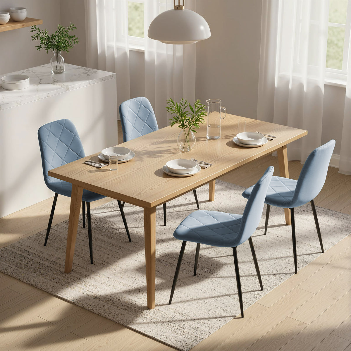 Conjunto de 4 Cadeiras de Jantar Modernas Cadeiras de Cozinha Estofadas em Veludo com Pés de Aço para Sala de Estar 45x54x87 cm Azul Claro — foto 2