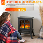 Lareira Elétrica de Pé Lareira Decorativa 900/1800W com Efeito Chama 3D 2 Níveis de Potência Termóstato Ajustável Janelas Visíveis para 15-30 ㎡ 39x24x48 cm Preto — foto 4