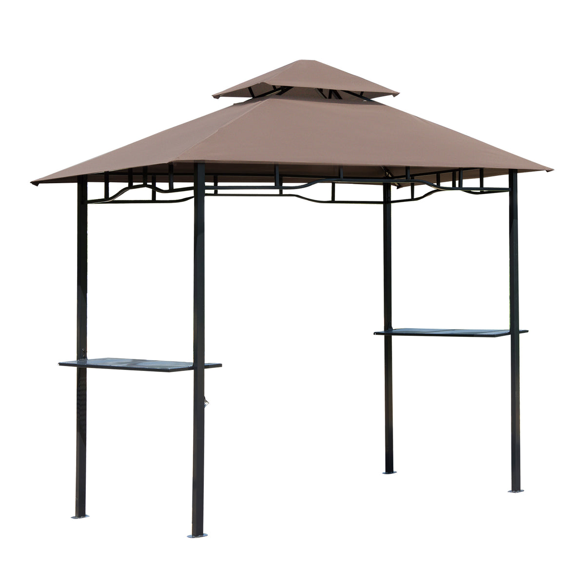Pavilhão do jardim 245x148 cm Gazebo com teto duplo 2 prateleiras laterais com abridor de garrafas para churrasco eventos ao ar livre cor marrom — foto 1