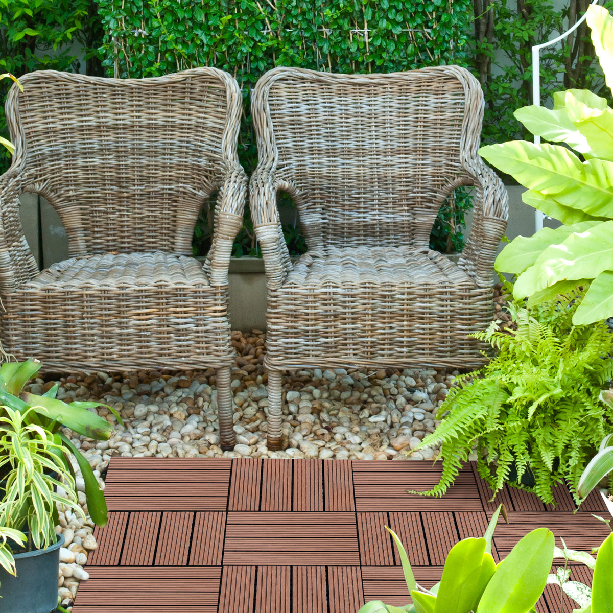 Conjunto de 11 Peças de Estrados Exterior 30x30 cm 1 m² Estrados de Jardim Antiderrapante e Resistente às Condições Climáticas Fácil Instalação para Jardim, Terraço e Varanda Marrom — foto 2
