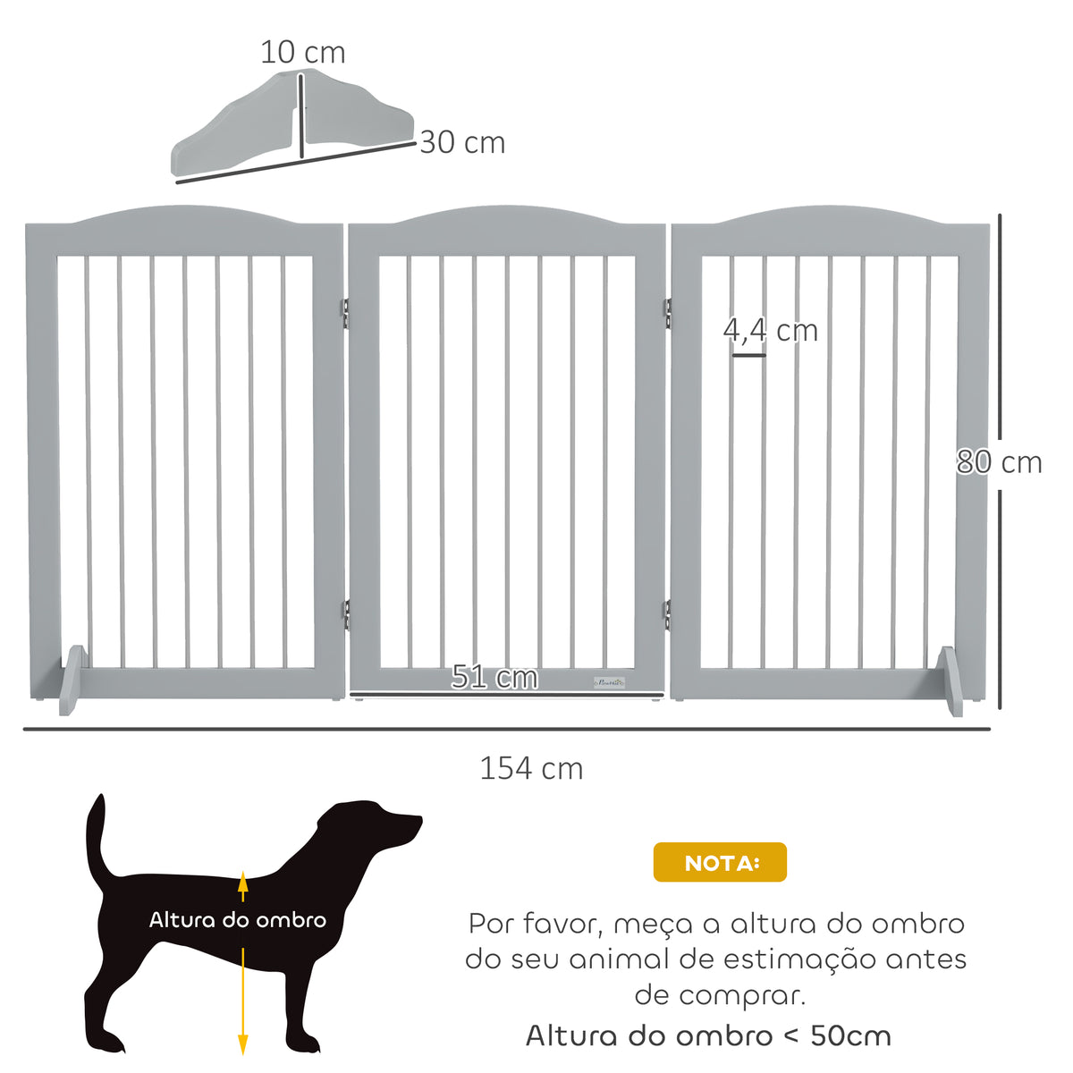Barreira de Segurança para Cães Barreira de Segurança para Escadas e Portas 154x30x80cm Barreira de Segurança Dobrável com Suporte de Pé para Interior Cinzento — foto 3